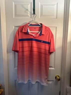 IZOD Golf Polo Shirt Coral Pink Gradient Striped Size XL